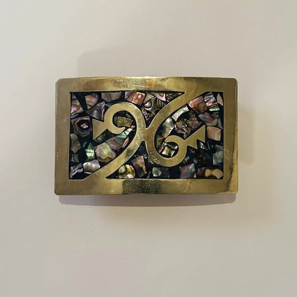 Vintage Mexican Silver With Abalone Inlay Belt Buckle #Y1 - Picture 1 of 2